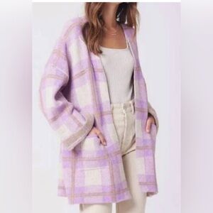 SALTWATER LUXE charli sweater cardigan in lilac purple plaid small